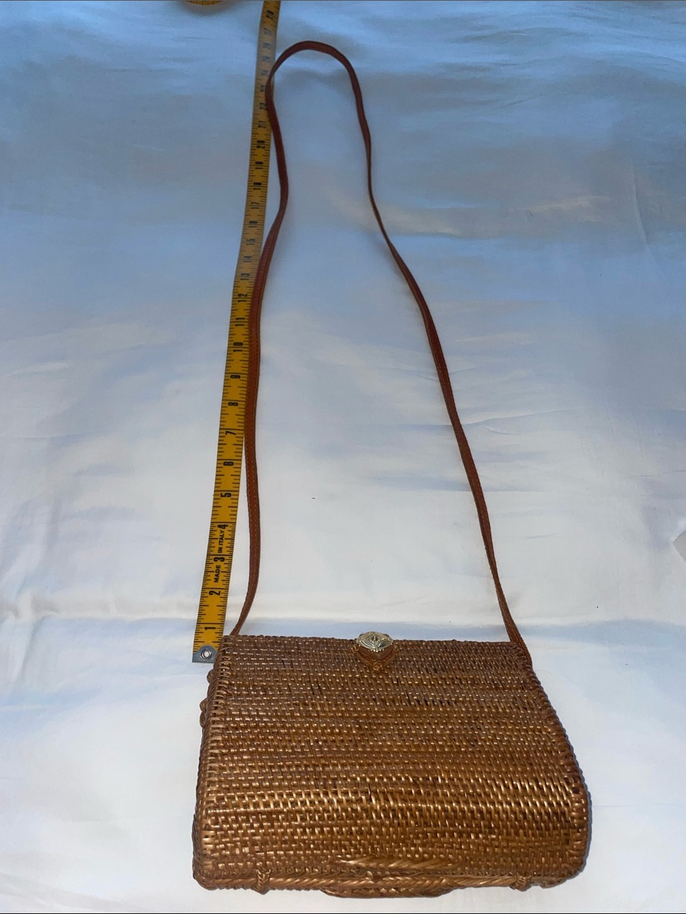 Woven Tan Crossbody Bag with Long Strap - Picture 2 of 7